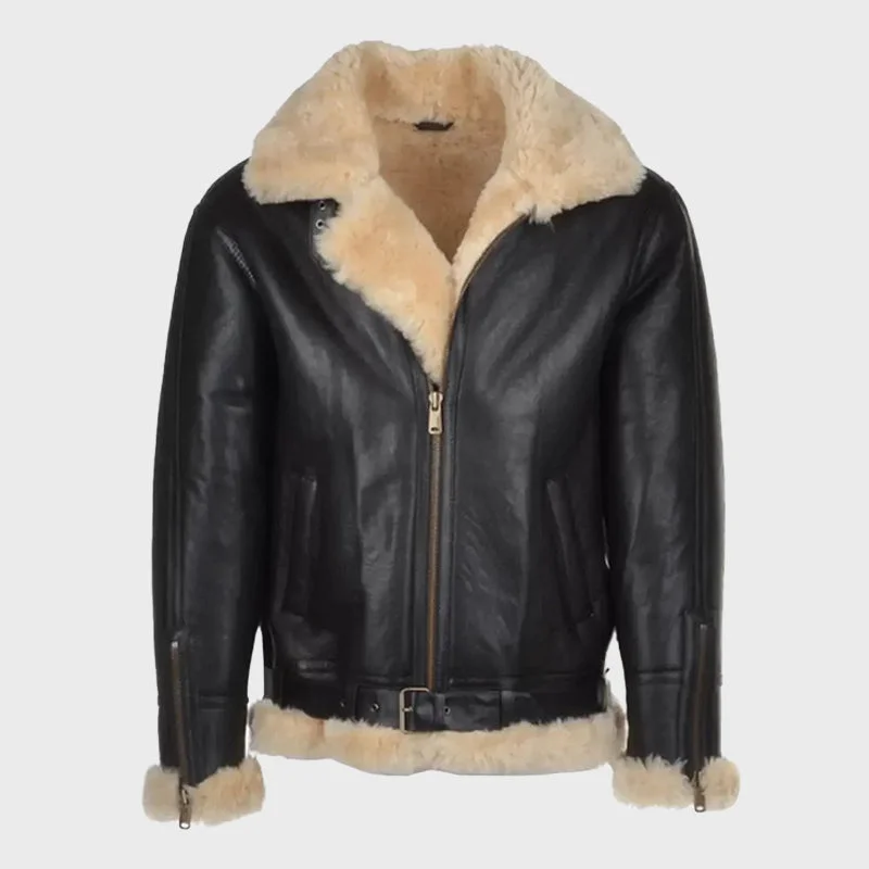 Men’s Sheepskin Flying Shearling Leather Jacket Zippered Jacket Buttoned Jacket Snapped Jacket