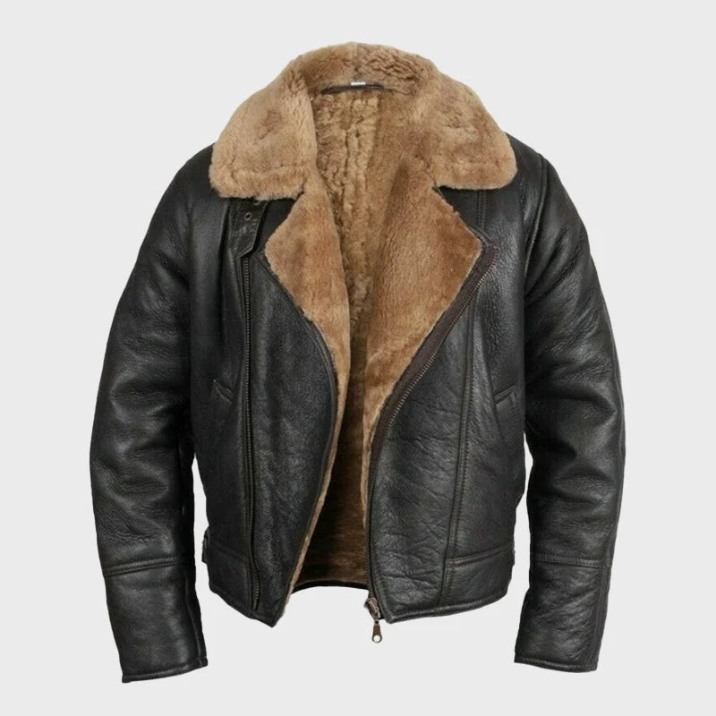 Men's Aviator RAF B3 Flying Shearling Sheepskin Leather Jacket Tiered Jacket Buttoned Jacket Zippered Jacket