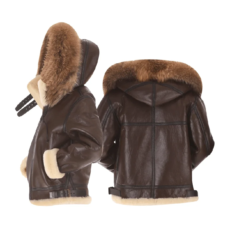 Brown Shearling Hat Bomber Fur Leather Jacket Fleece Jacket Down Jacket Feather Jacket