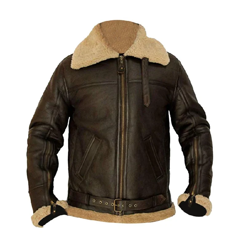 Men's Dark Brown B-3 Real Shearling Leather Jacket Fitted Jacket Loose Jacket Oversized Jacket