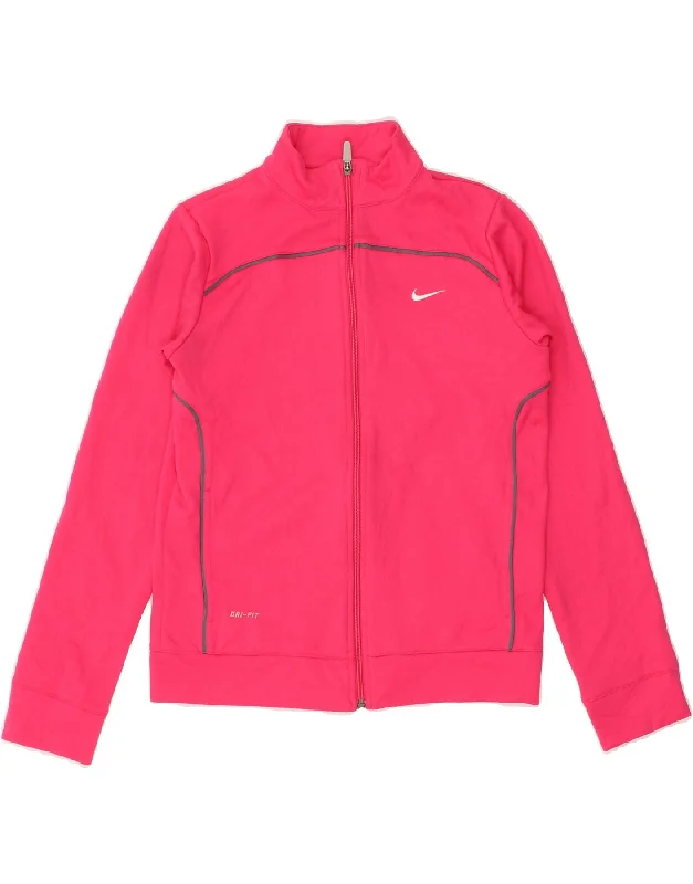 NIKE Womens Dri Fit Tracksuit Top Jacket UK 18 XL Pink Polyester Bomber Jacket Anorak Windbreaker