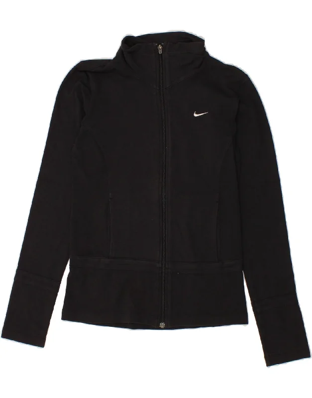 NIKE Womens Tracksuit Top Jacket UK 4/6 Small Black Cotton Elasticated Jacket Padded Jacket Insulated Jacket