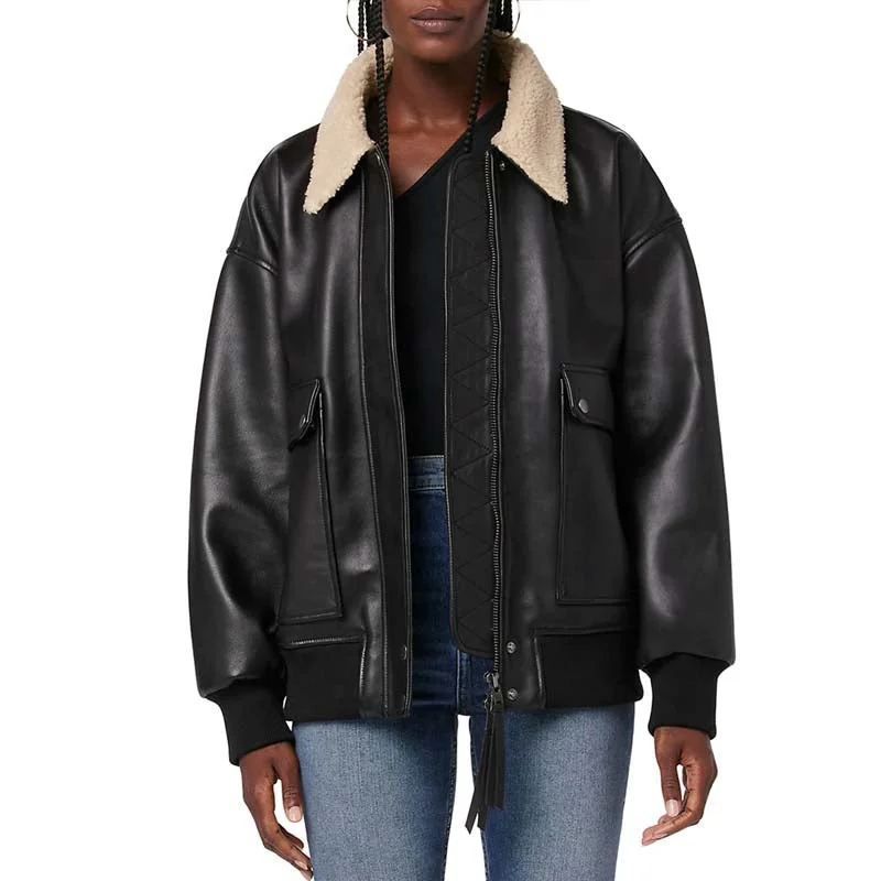 Oversized Leather Bomber Jacket Faux Fur Jacket Real Fur Jacket Shearling Jacket