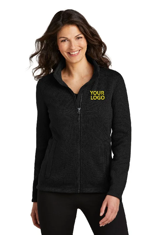 Port Authority Ladies Arc Sweater Fleece Custom Jackets, Deep Black Zippered Front Buttoned Front Snap Front