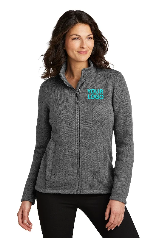 Port Authority Ladies Arc Sweater Fleece Custom Jackets, Grey Smoke Heather Cotton Fabric Linen Fabric Terry Fabric