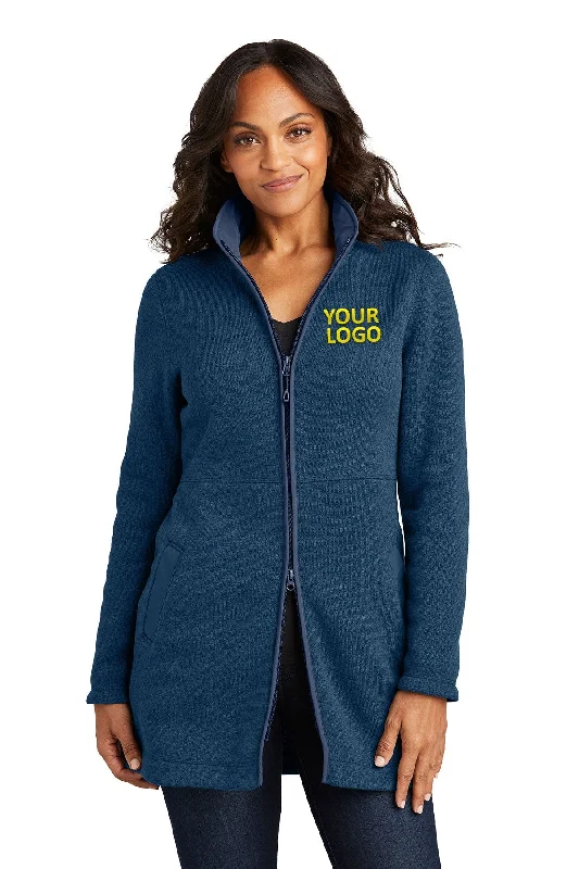 Port Authority Ladies Arc Sweater Fleece Long Custom Jackets, Insignia Blue Heather Mesh Jacket Canvas Jacket Denim Jacket