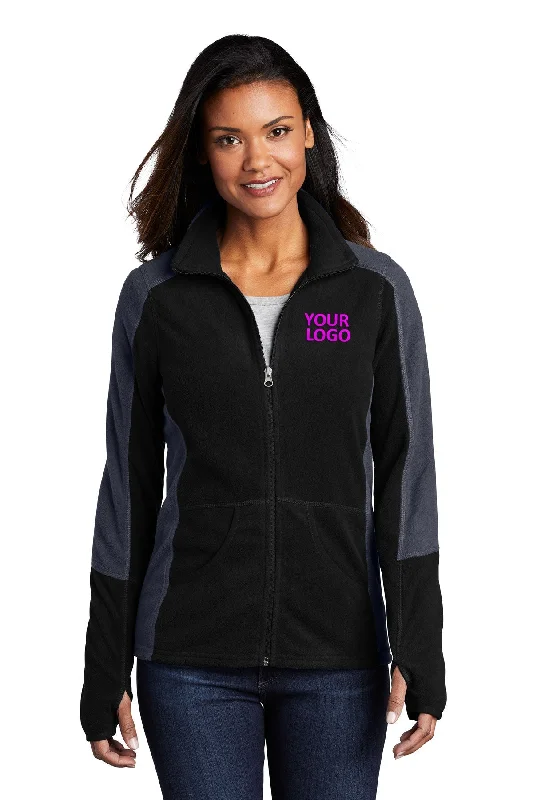 Port Authority Ladies Colorblock MicroFleece Customized Jackets, Black/ Battleship Grey Chenille Jacket Brocade Jacket Lace Jacket