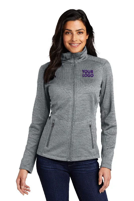 Port Authority Ladies Digi Stripe Fleece Customized Jackets, Grey A-Line Jacket Boat Neck Shawl Collar