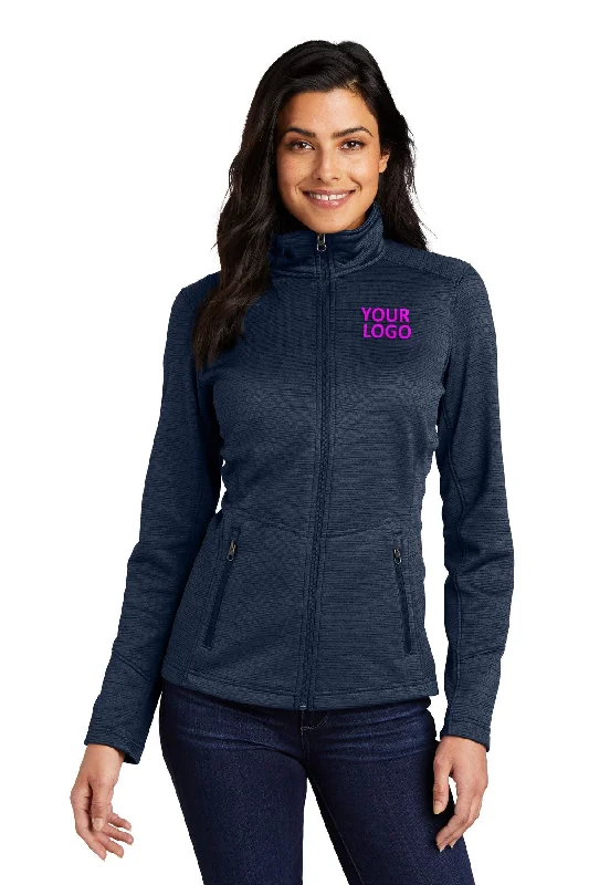 Port Authority Ladies Digi Stripe Fleece Customized Jackets, Navy Front Pockets Side Pockets Patch Pockets