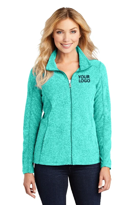 Port Authority Ladies Heather Microfleece Branded Full-Zip Jackets, Aqua Green Heather Denim Jacket Leather Jacket Suede Jacket