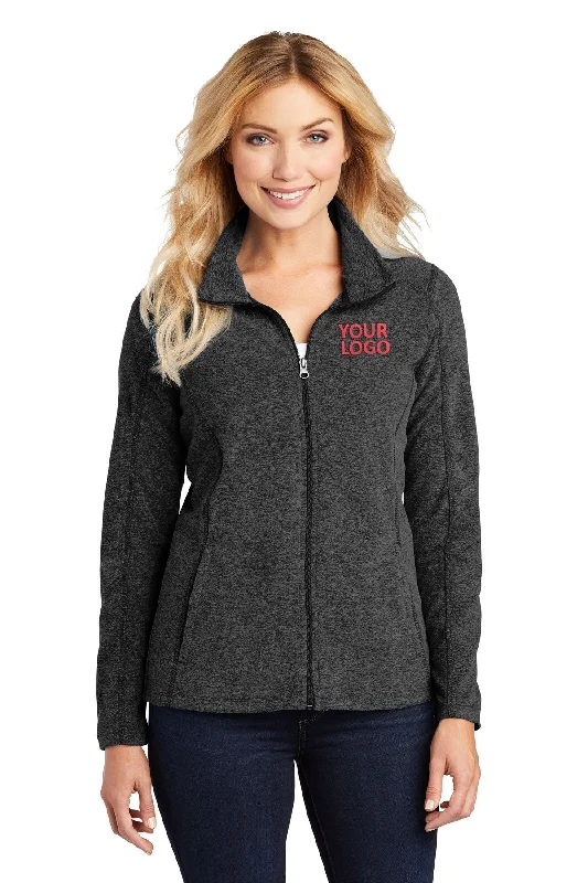 Port Authority Ladies Heather Microfleece Branded Full-Zip Jackets, Black Charcoal Heather Hoodie Zip-Up Jacket Button-Up Jacket