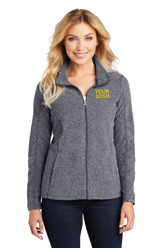 Port Authority Ladies Heather Microfleece Branded Full-Zip Jackets, True Navy Heather Plaid Jacket Tartan Jacket Houndstooth Jacket