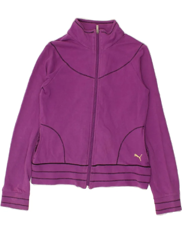 PUMA Womens Tracksuit Top Jacket UK 10 Small Purple Faux Fur Fabric Real Fur Fabric Shearling Fabric