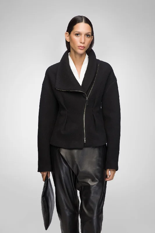 Sofia - Black Wool Jacket Oversized Jacket Tailored Jacket Straight Jacket