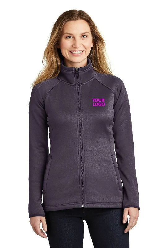 North Face Ladies Canyon Flats Stretch Fleece Jacket Dark Eggplant Purple Heather Zip Front Button Front Snap Front