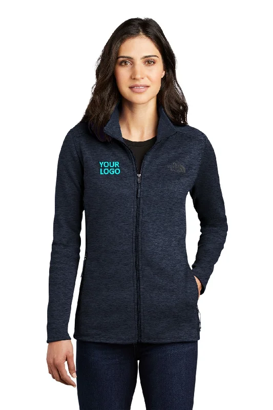 North Face Ladies Skyline Full-Zip Fleece Jacket Urban Navy Heather Front Pockets Side Pockets Patch Pockets