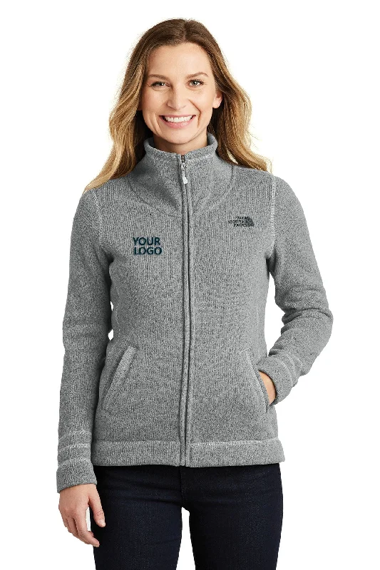 North Face Ladies Sweater Fleece Jacket TNF Medium Grey Heather Chenille Fabric Brocade Fabric Lace Fabric