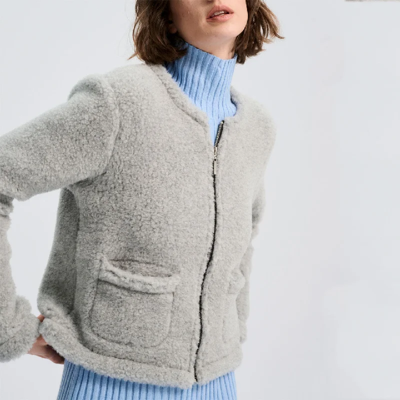 Women's Plush Cropped Jacket - 100% Wool - Silver Grey (S, M, L) Quilted Jacket Puffer Jacket Insulated Jacket