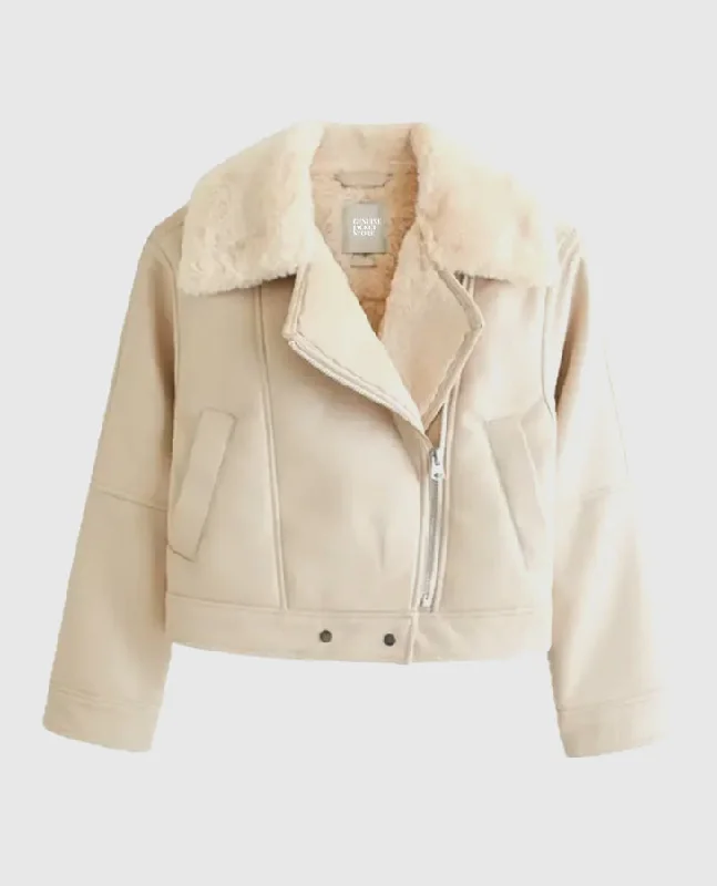 Women's White Shearling Jacket Mesh Jacket Canvas Jacket Denim Jacket