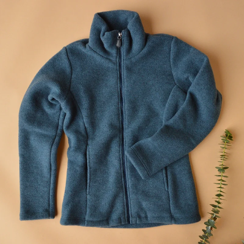 Women's Zip Jacket - 100% Organic Wool Fleece - Atlantic (XS-L) Snapped Jacket Toggled Jacket Drawstring Jacket