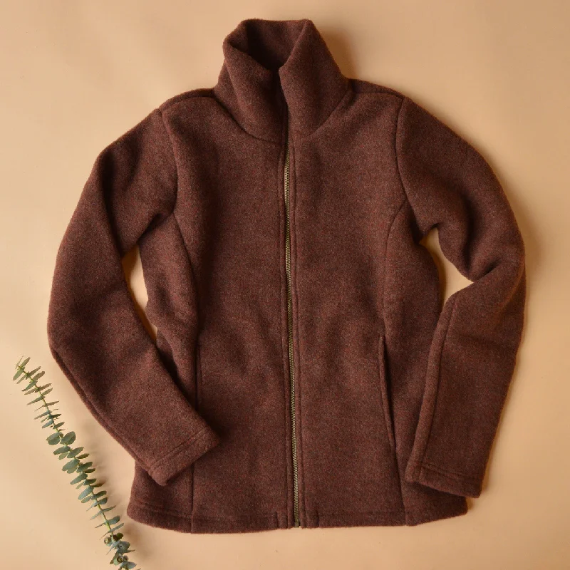 Women's Zip Jacket - 100% Organic Wool Fleece - Cinnamon (S) *Last One! Front Pockets Side Pockets Patch Pockets