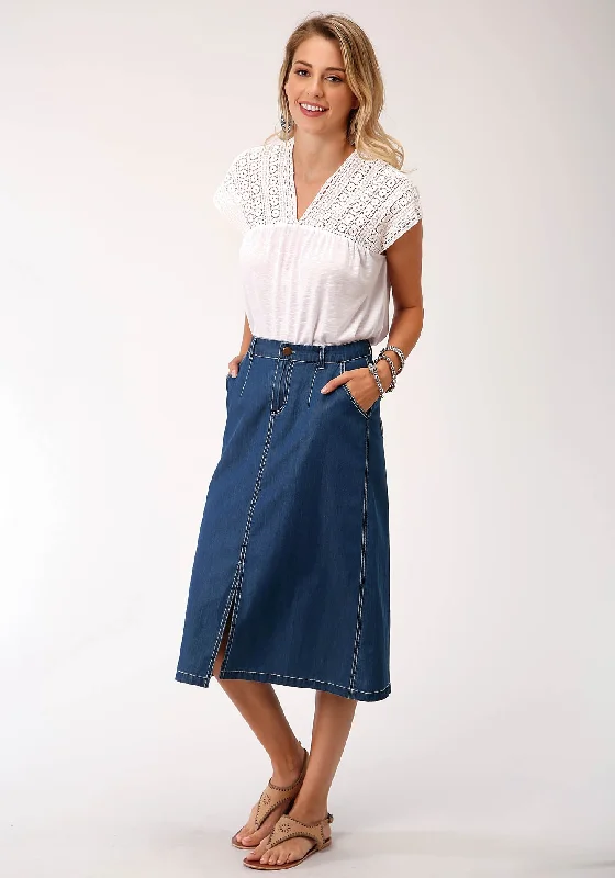 WOMENS SOLID BLUE DENIM  SKIRT chiffon skirt delicate