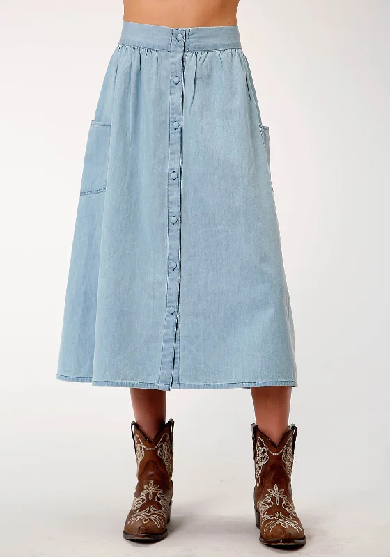 WOMENS LIGHT BLUE DENIM LONG DENIM SKIRT pleated skirt texture