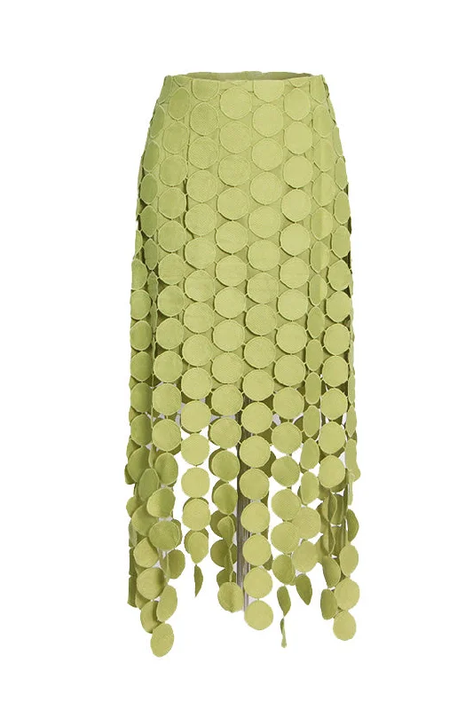 Asymmetric High Waist Laser Cut Out Circle Guipure Lace Fringe Midi Skirt cashmere skirt soft