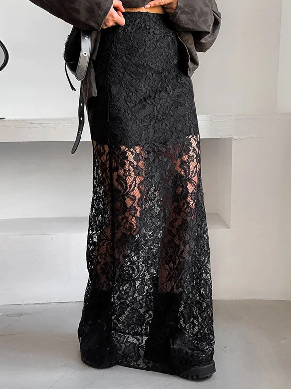 Black Hight Waist Lace Patchwork Skirt slim fit skirt