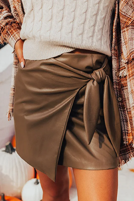 Bowknot Elastic Waist Mini Skirt leather skirt bold