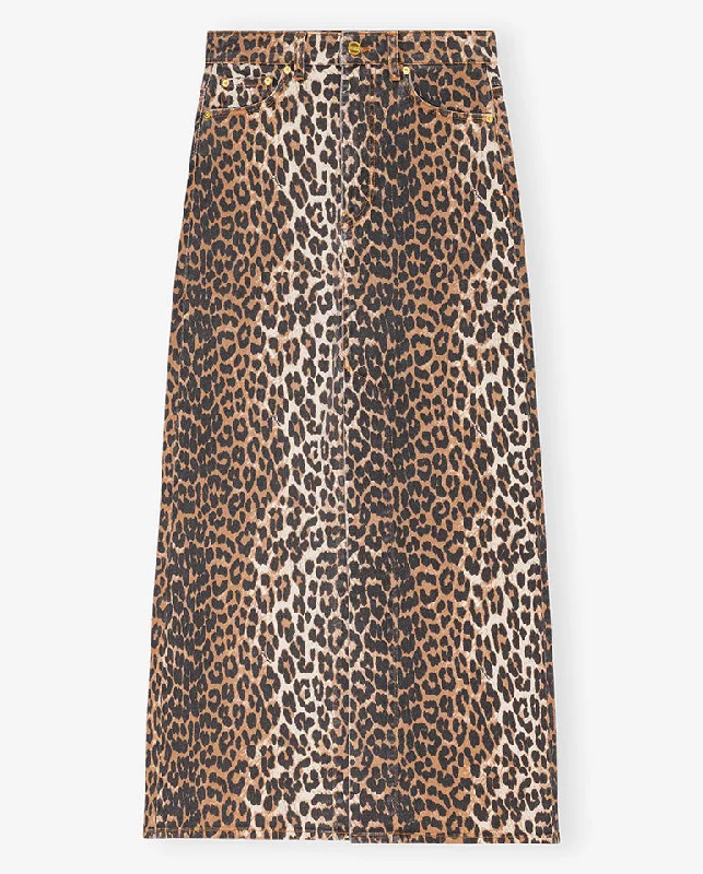 Denim Maxi Slit Skirt Leopard velvet skirt plush