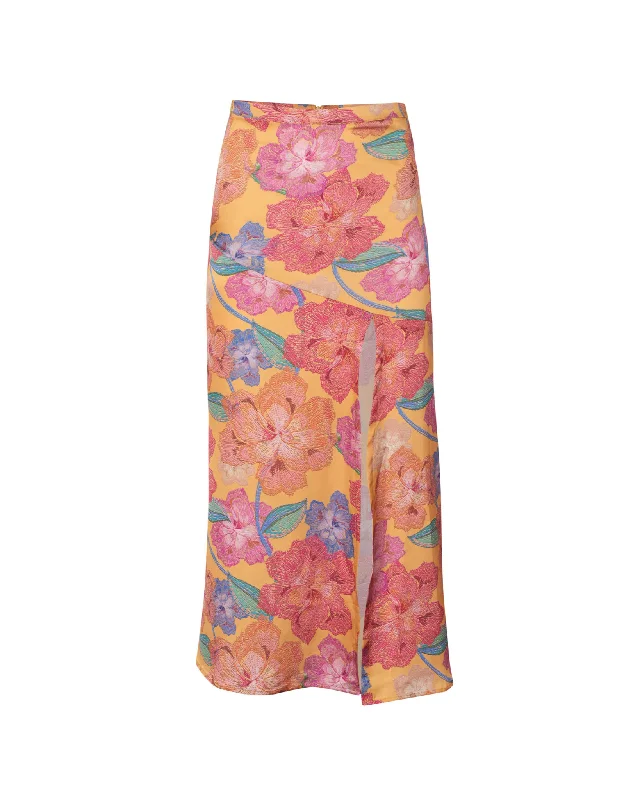 Emily Orange Bloom Long Skirt chiffon skirt flowing