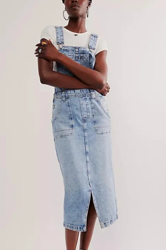 Free People: Bardot Denim Skirtall in Follow Your Heart tiered skirt playful