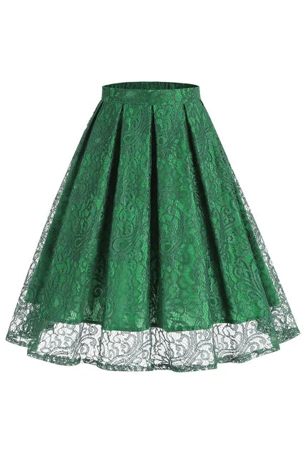 Green Lace A-line Vintage Skirt cashmere skirt fine