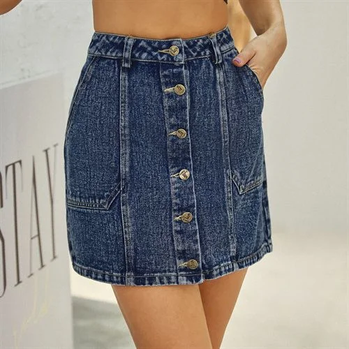 Ins Fashion High Waist Retro Denim A-line Short Women Skirts maxi skirt elegant