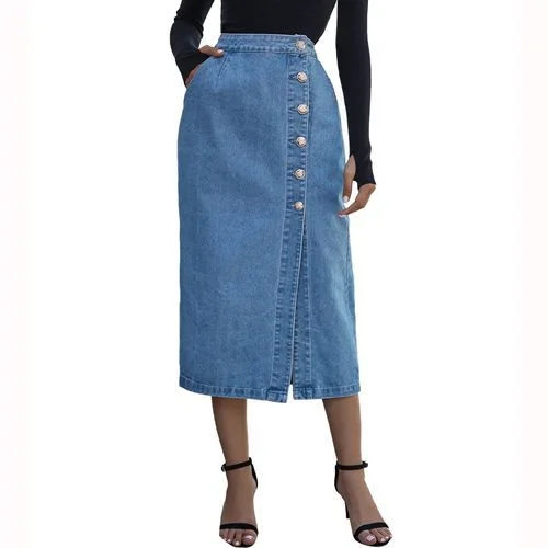 Ins Fashion High Waist Single Breasted Denim Women Skirts cashmere skirt soft