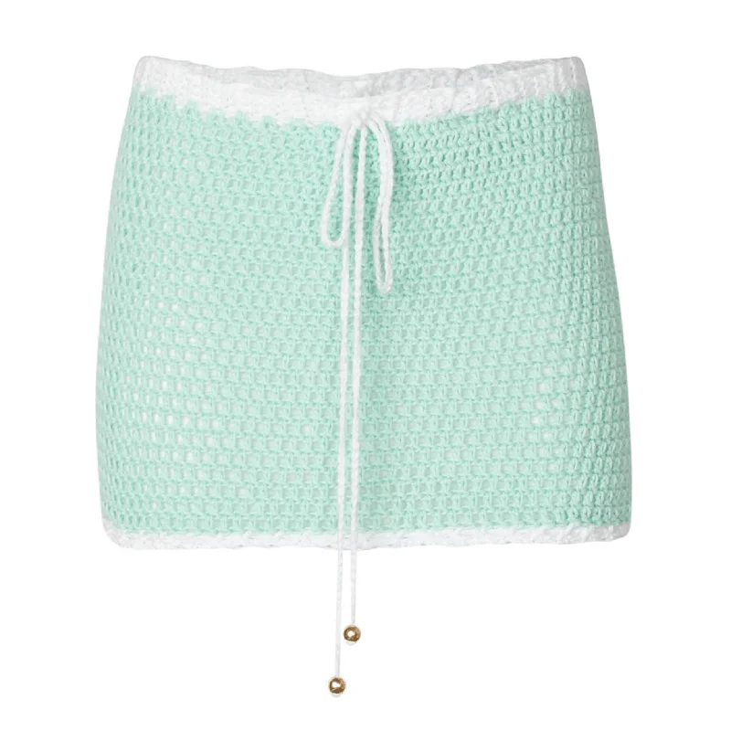 Kaia Pastel Green Crochet Mini Skirt relaxed fit skirt