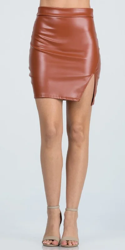 La Scala 25840 Open Side Slit PU Leather Mini Skirt lace skirt romantic