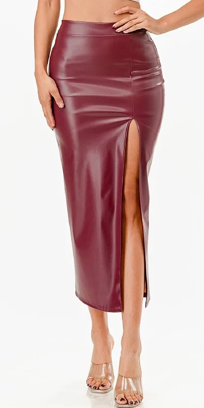 La Scala 26019 Mid Length PU leather Pencil Skirt With Open Slit corduroy skirt durable