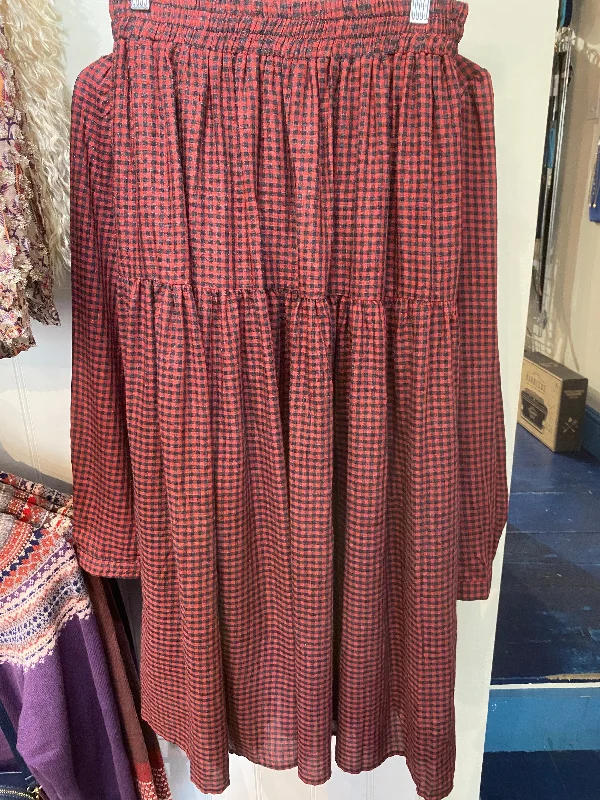 Luna Llena Red Checked Skirt flowy skirt hem