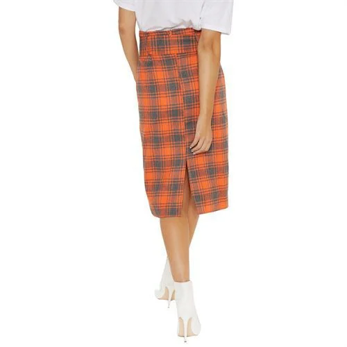 Plaid Mid Long All-matched Belt A-line Women Skirts lightweight skirt design