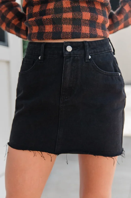 Point The Way Black Raw Hem Denim Skirt FINAL SALE cashmere skirt rich