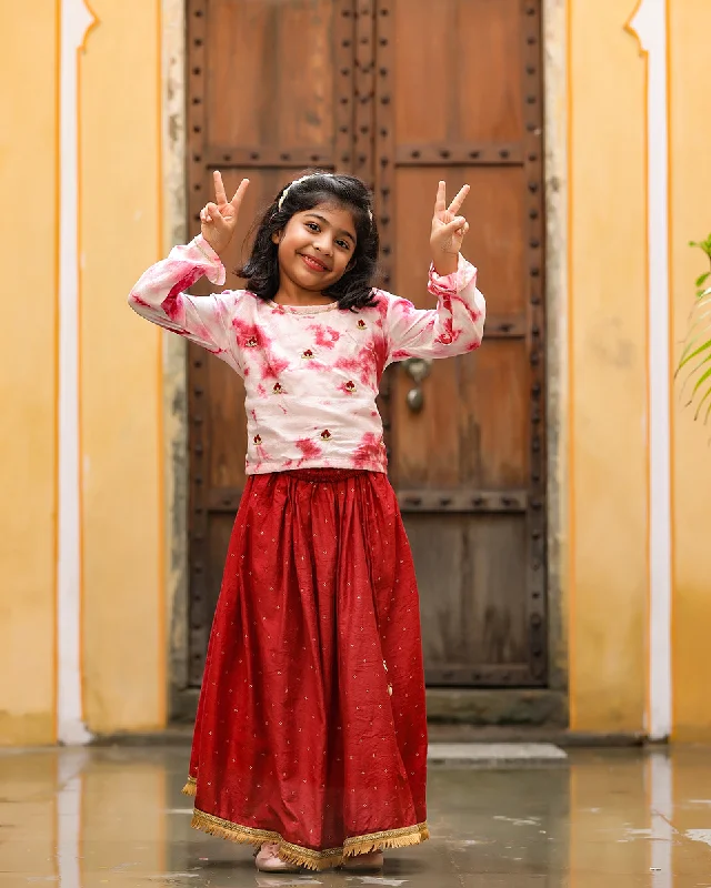 Pre-Order: Maroon Tie- N Dye Top with Maroon Skirt linen skirt light