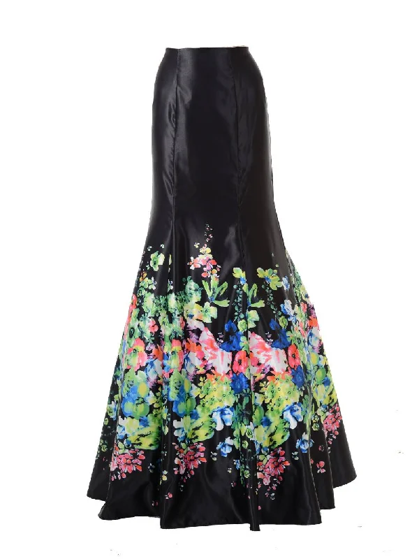 Poly USA SK34 Multi Color Flower Print Design Mermaid Skirt floral skirt print