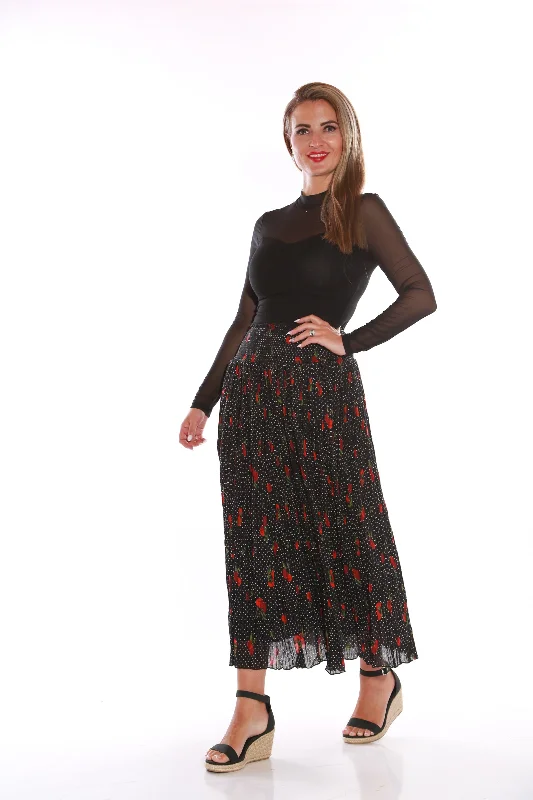 Pure Cotton Smocked waist midi skirt- Black Cherry leather skirt sleek