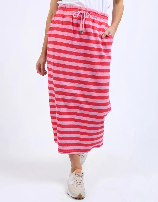 Sunset Stripe Skirt - Bittersweet & Strawberry Pink Stripe linen skirt breathable