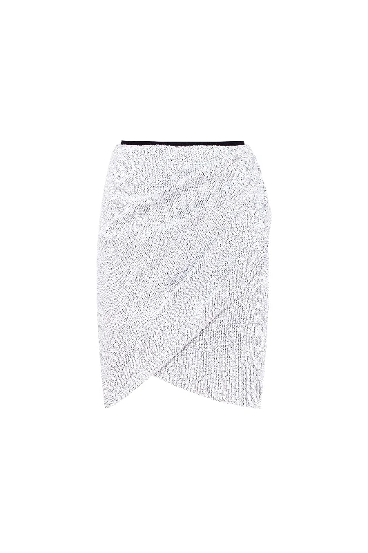 White sequined wrapped mini skirt  silk skirt lustrous