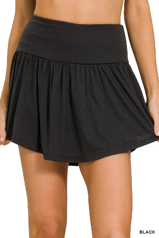 Zenana Wide Band Tennis Skirt with Zippered Back Pocket linen skirt relaxed